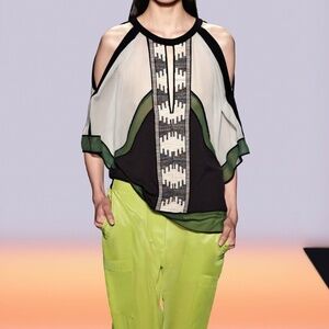 BCBG MAXAZRIA RUNWAY TOP BLOUSE SHIRT KESI Gray orange XS RP: $900